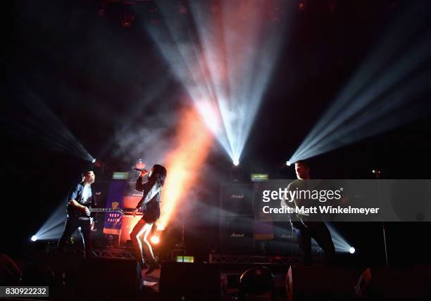 Alexis Krauss and guitarist Derek Miller of the group Sleigh Bells perform at 2017 Sundance NEXT FEST at The Theater at The Ace Hotel on August 12,...