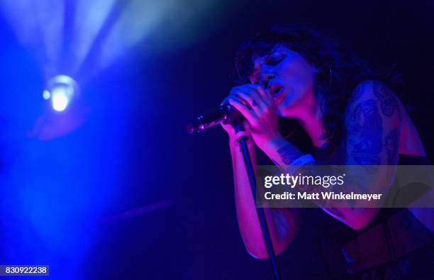 Singer Alexis Krauss of the group Sleigh Bells performs at 2017 Sundance NEXT FEST at The Theater at The Ace Hotel on August 12, 2017 in Los Angeles,...