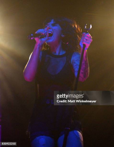 Singer Alexis Krauss of the group Sleigh Bells performs at 2017 Sundance NEXT FEST at The Theater at The Ace Hotel on August 12, 2017 in Los Angeles,...