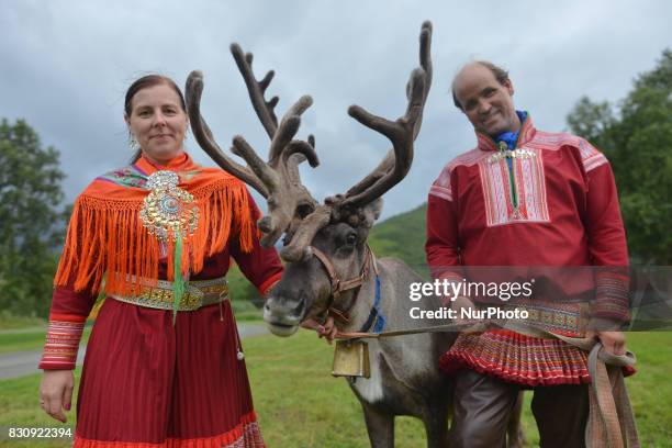 Roai and Nkaren Ryhen, a local Sami couple of supporters during the third stage, the 185.5km from Lyngseidet to Finnvikdalen , during the Arctic Race...