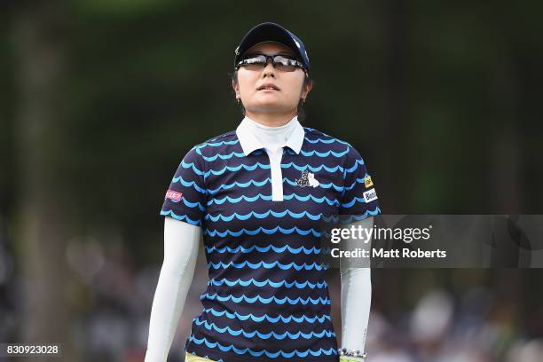 Saiki Fujita of Japan reacts on the 18th green during the final round of the NEC Karuizawa 72 Golf Tournament 2017 at the Karuizawa 72 Golf North...