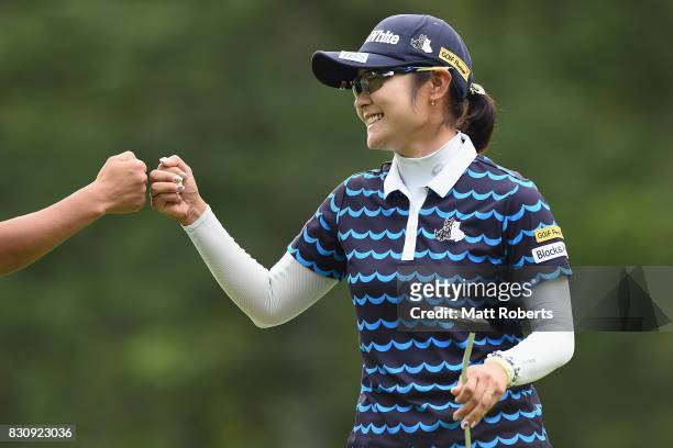 Saiki Fujita of Japan reacts on the 9th green during the final round of the NEC Karuizawa 72 Golf Tournament 2017 at the Karuizawa 72 Golf North...