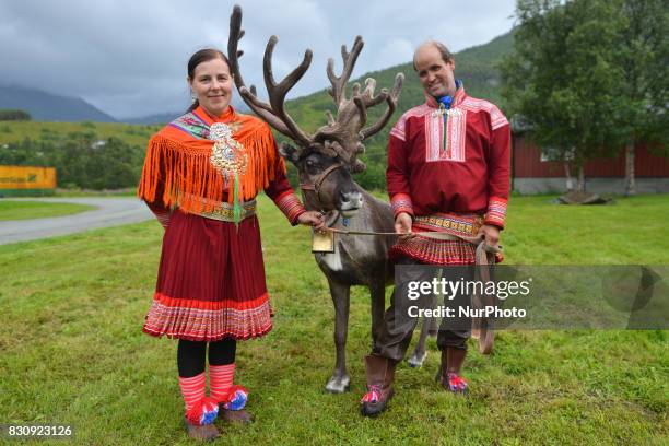 Roai and Nkaren Ryhen, a local Sami couple of supporters during the third stage, the 185.5km from Lyngseidet to Finnvikdalen , during the Arctic Race...