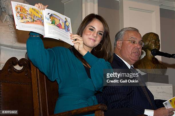 Songwriter and actress Jo Jo and Boston Mayor Thomas Menino attends Jumpstart's Read for the Record at Faneuil Hall on October 2, 2008 in Boston,...
