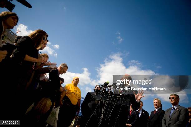 Rep. Thaddeus McCotter speaks at a news conference held by House Republicans who remain opposed to the financial bailout package on October 2, 2008...