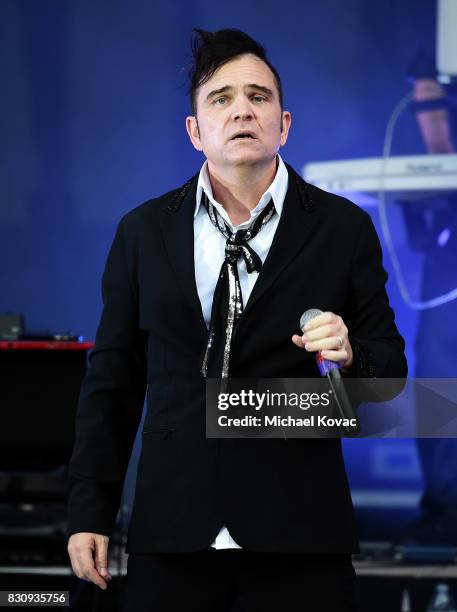 Singer Christopher Anton of the band 'christopher ANTON and The Joneses' performs at The Starlight Bowl on August 12, 2017 in Burbank, California.