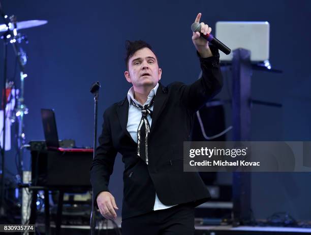 Singer Christopher Anton of the band 'christopher ANTON and The Joneses' performs at The Starlight Bowl on August 12, 2017 in Burbank, California.