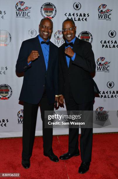 Boxing referees Kermit Bayless and his twin brother Kenny Bayless arrive at the fifth annual Nevada Boxing Hall of Fame induction gala at Caesars...