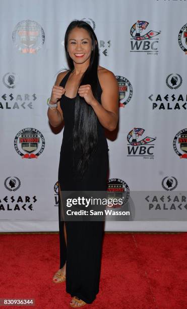 Boxer Ana Julaton arrives at the fifth annual Nevada Boxing Hall of Fame induction gala at Caesars Palace on August 12, 2017 in Las Vegas, Nevada.