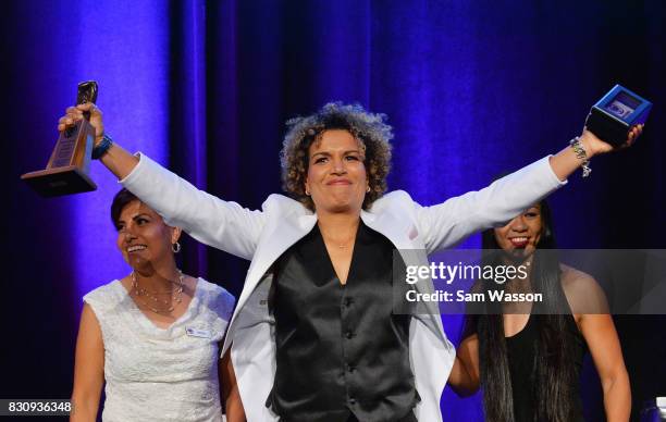 Lucia Rijker poses for a photo as she is inducted into the Nevada Boxing Hall of Fame at the fifth annual induction gala at Caesars Palace on August...