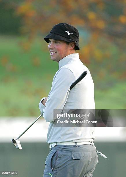 Jeff Overton finishes his round to take the lead during the first round of the Turning Stone Resort Championship at Atunyote Golf Club held on...