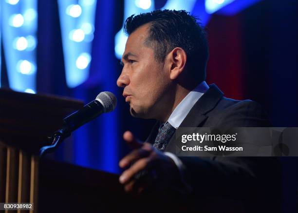 Former boxer Marco Antonio Barrera introduces former boxer Erik Morales as he is inducted into the Nevada Boxing Hall of Fame at the fifth annual...