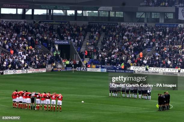 Bolton Wanderers and Charlton Athletic players stand for minute silence in memory of Holly Wells and Jessica Chapman during their FA Barclaycard...