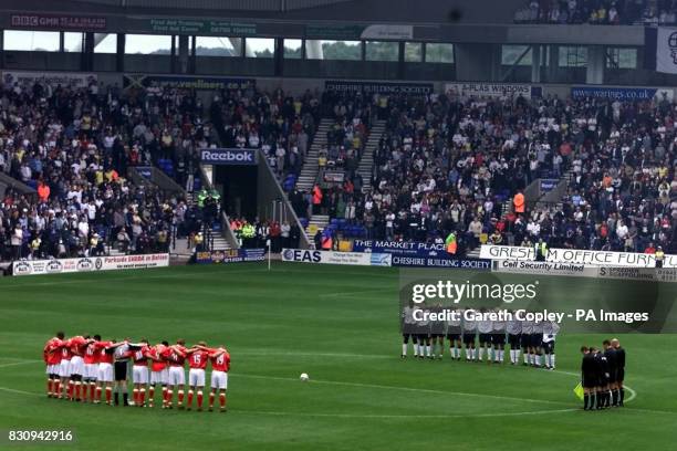 Bolton Wanderers and Charlton Athletic players stand for minute silence in memory of Holly Wells and Jessica Chapman during their FA Barclaycard...