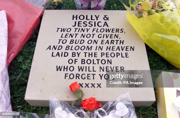 Stone from the people of Bolton in memory of Holly Wells and Jessica Chapman left in the graveyard of St Andrew's Church in Soham, Cambs.