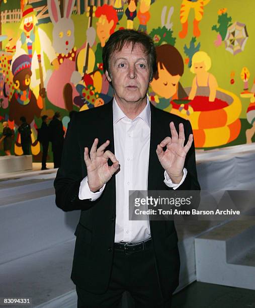 Musician Sir Paul McCartney attends the Stella McCartney fashion show during Paris Fashion Week at Carreau du Temple October 2, 2008 in Paris, France.