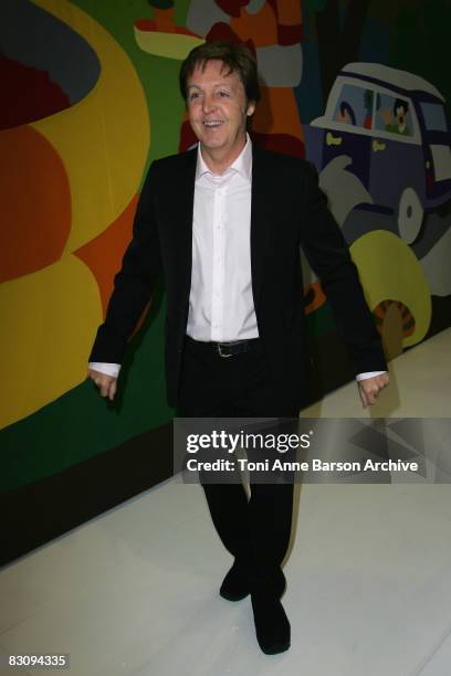 Musician Sir Paul McCartney attends the Stella McCartney fashion show during Paris Fashion Week at Carreau du Temple October 2, 2008 in Paris, France.