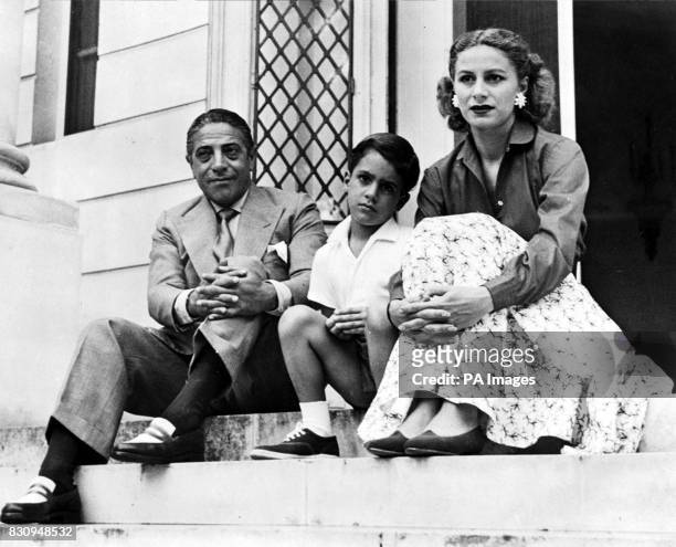 Aristotle Onassis, 11 year-old Alexander Onassis, Mrs Athina Mary Onassis in Monte Carlo.
