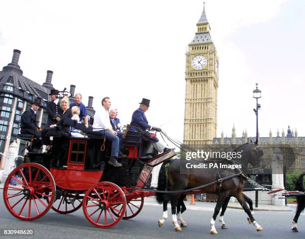 Actor Anthony Head on a horse and carriage during the last leg of International League for the Protection of Horses Transportation Awareness Ride in...