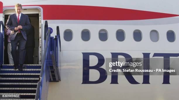 British Prime Minister Tony Blair arrives at Teeside Airport after attending the Earth Summit in Johannesburg. He was expected to visit a hospital...