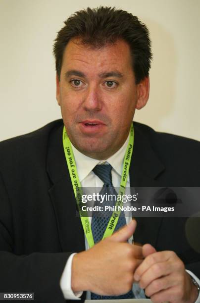 Andy Gilchrist, General Secretary of the Fire Brigade Union, speaking at a press briefing at the TUC Congress in Blackpool ahead of his...