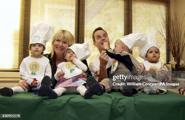 Alicia and Isabelle Johnson, Alexander Burkes and Nathan Nicol join TV presenter Fern Britton and chef Phil Vickery during a photocall in London to...