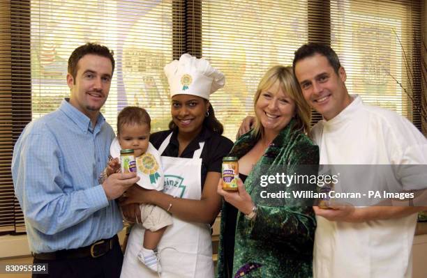 Month old Nathan Nicol with his parents Cheryl and Colin from Tornton Heath, Surrey, chef Phil Vickery and TV presenter Fern Britton during a Heinz...