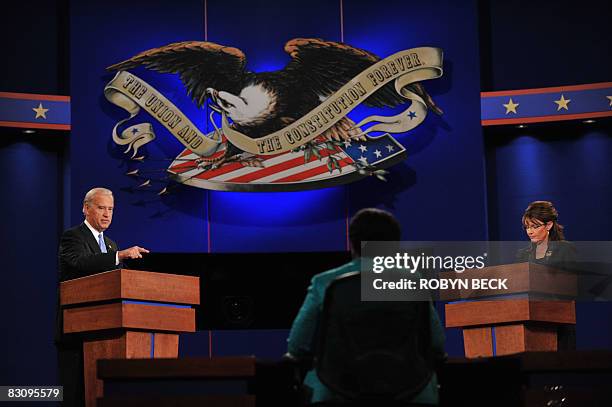 Democrat Joseph Biden participates in the vice presidential debate with Republican Sarah Palin on October 2, 2008 at Washington University in St....