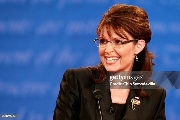 Republican vice presidential candidate Alaska Gov. Sarah Palin speaks during the vice presidential debate at the Field House of Washington...