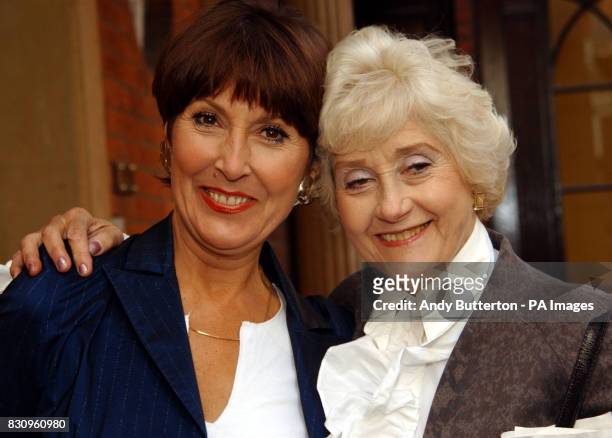Anita Harris and Liz Fraser during a plaque unveiling for their former colleague, Carry On actress Joan Sims in south Kensington, west London.