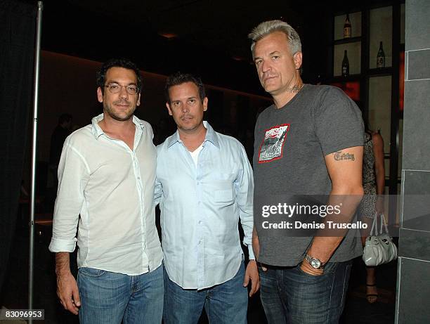 Todd Phillips, Chuck Pacheco and Nick Cassavetes attends the grand opening celebration of Yellowtail Sushi Restaurant & Bar At Bellagio Hotel and...