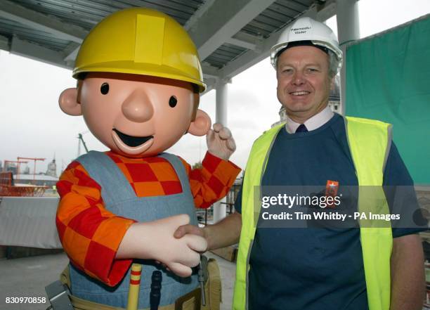 Bob the Builder, with Sir Michael Latham, Chairman of C.I.T.B during the launch of Jeans for Genes Day and National Construction week at the...
