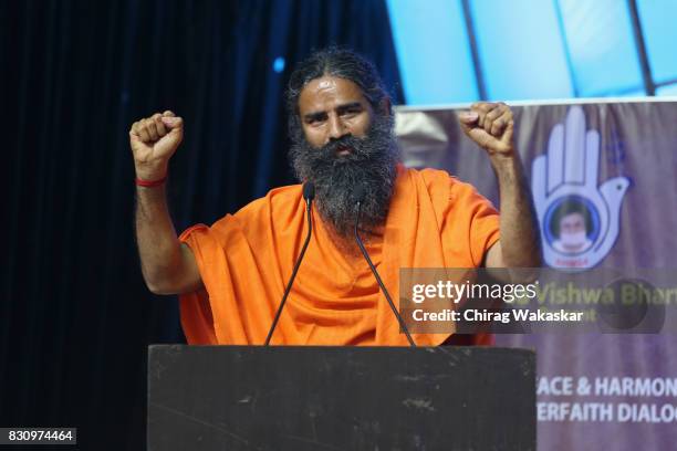 Yoga guru Baba Ramdev attends World Peace & Harmony Conclave at NSCI Dome on August 13, 2017 in Mumbai, India.