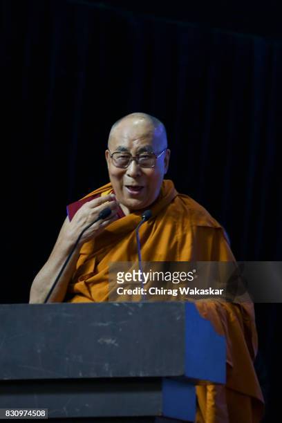 His Holiness The 14th Dalai Lama attends World Peace & Harmony Conclave at NSCI Dome on August 13, 2017 in Mumbai, India.