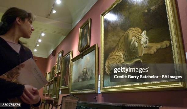 Amina Wright, Curator of Fine Arts at Holburne Museum of Art, Great Pulteney Street, Bath, views an oil painting titled Tiger by Jacques Laurent...