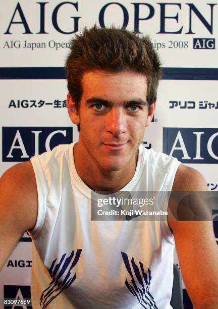 Juan Martin Del Potro of Argentina poses as he signs autographs for his fans on day five of the AIG Japan Open Tennis Championship 2008 at Ariake...