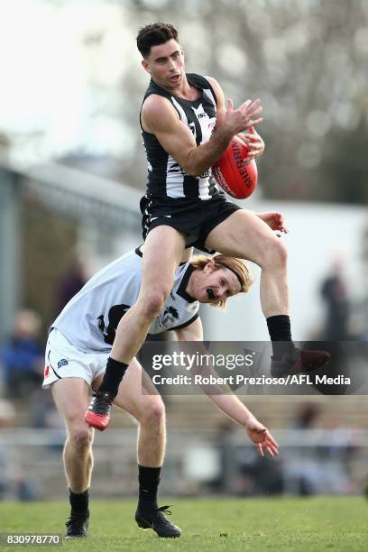 Jack Blair of Collingwood marks during the round 16 VFL match between the Collingwood Magpies and North Ballarat at Victoria Park on August 13, 2017...