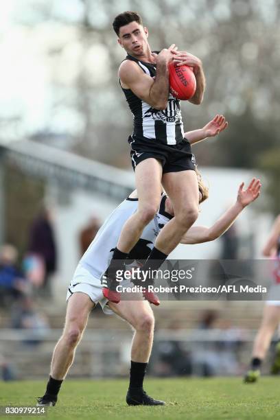 Jack Blair of Collingwood marks during the round 16 VFL match between the Collingwood Magpies and North Ballarat at Victoria Park on August 13, 2017...