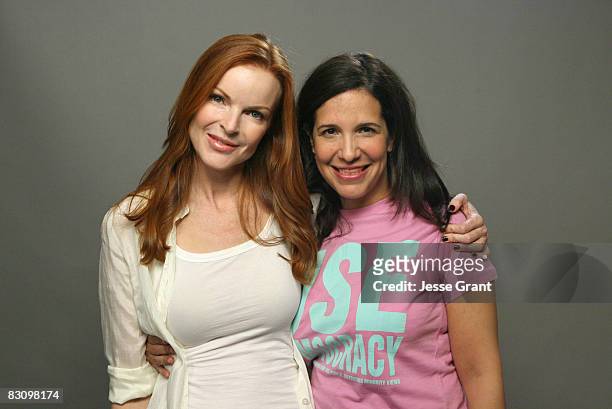 Actress Marcia Cross and The Creative Coalition's Sue Kramer attend a portrait session for the You Vote Campaign at the Luxe Hotel on September 22,...