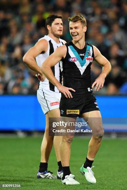 Robbie Gray of the Power looks on during the round 21 AFL match between Port Adelaide Power and the Collingwood Magpies at Adelaide Oval on August...