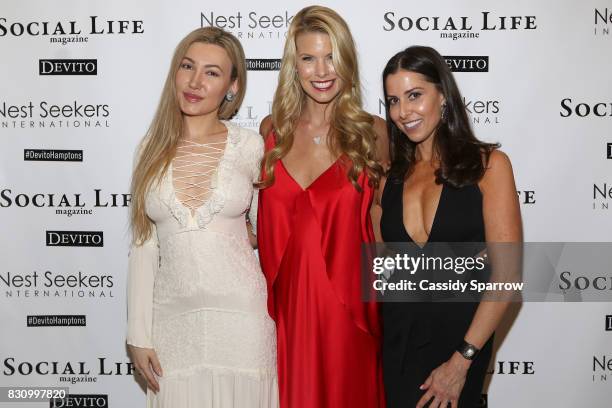 Devorah Rose, Beth Stern and Christine Montanti attend the Social Life Magazine Nest Seekers August Issue Party on August 12, 2017 in Southampton,...