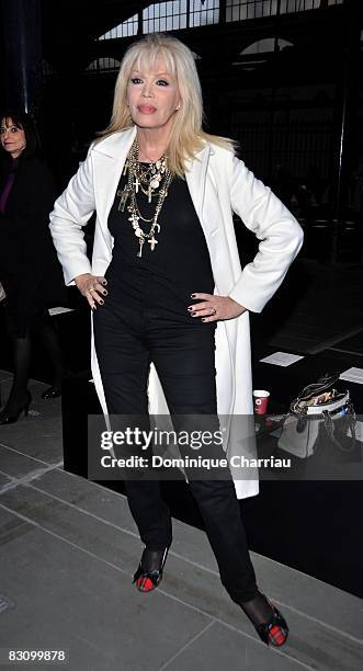 Amanda Lear attends the Givenchi fashion show during Paris Fashion Week at Carreau du Temple on October 1, 2008 in Paris, France.