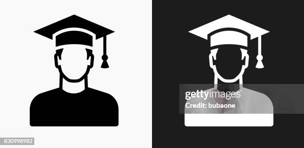 graduating male face icon on black and white vector backgrounds - multiple faces black background stock illustrations