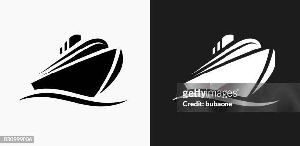 cruise liner icon on black and white vector backgrounds - ship stock illustrations