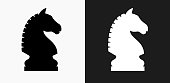 Chess Knight Icon on Black and White Vector Backgrounds