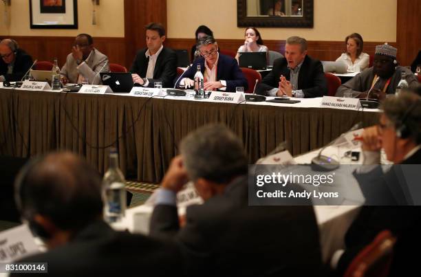 Sebastian Coe the IAAF President talks with to the council members during the 211th IAAF Council Meeting on August 13, 2017 in London, England.