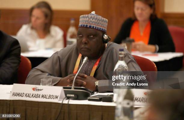 Hamad Kalkaba Malboum, Vice President of the IAAF, listens during the 211th IAAF Council Meeting on August 13, 2017 in London, England.