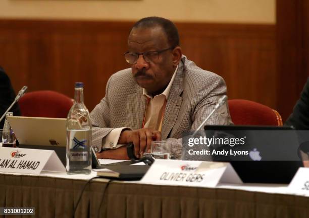 Dahlan Jumaan Al Hamad, Vice President of the IAAF, listens during the 211th IAAF Council Meeting on August 13, 2017 in London, England.