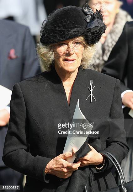 Camilla, Duchess of Cornwall attends a thanksgiving service for Prince Harry's godfather Gerald Ward at St Mary's Church, Chiltern Foliat on October...