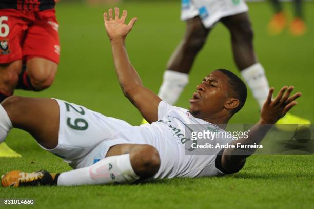 Ronael Pierre Gabriel of Saint Etienne during the Ligue 1 match between SM Caen and AS Saint Etienne at Stade Michel D'Ornano on August 12, 2017 in...